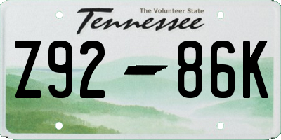 TN license plate Z9286K