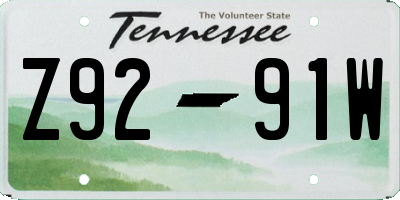 TN license plate Z9291W