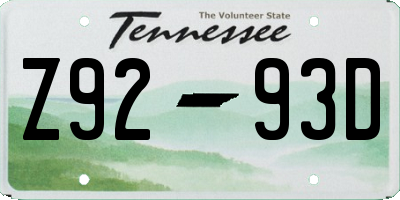 TN license plate Z9293D