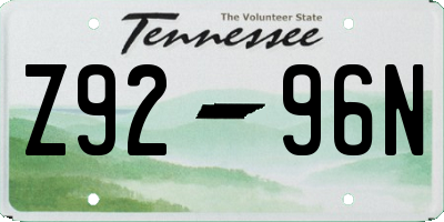 TN license plate Z9296N