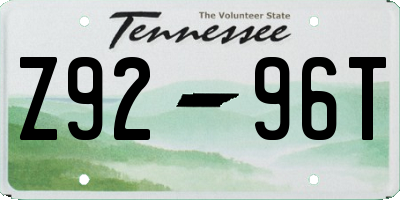 TN license plate Z9296T