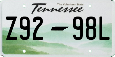 TN license plate Z9298L