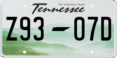 TN license plate Z9307D