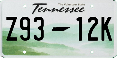 TN license plate Z9312K