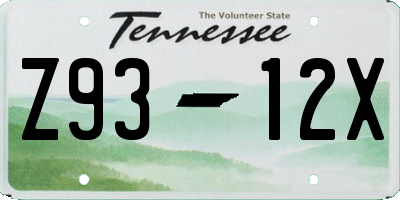 TN license plate Z9312X