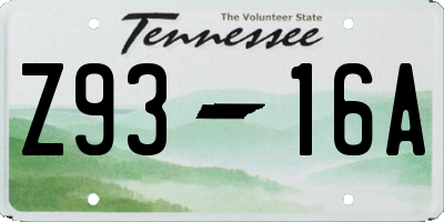 TN license plate Z9316A