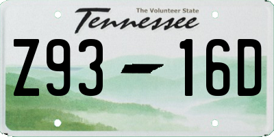 TN license plate Z9316D