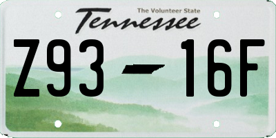 TN license plate Z9316F