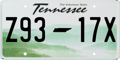 TN license plate Z9317X