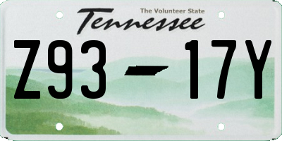 TN license plate Z9317Y