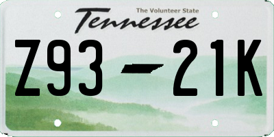 TN license plate Z9321K