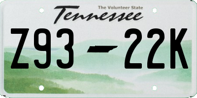 TN license plate Z9322K