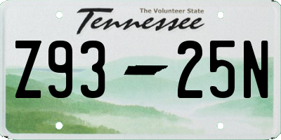 TN license plate Z9325N