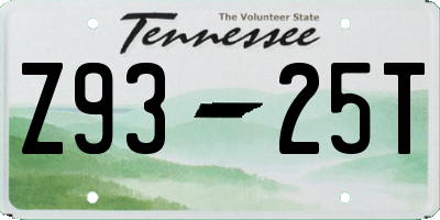TN license plate Z9325T