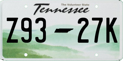 TN license plate Z9327K