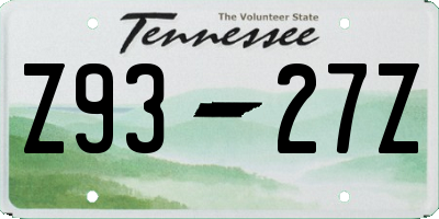 TN license plate Z9327Z
