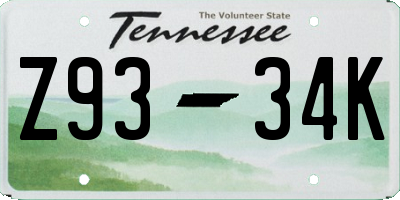 TN license plate Z9334K