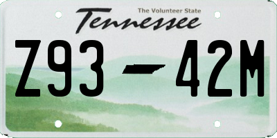 TN license plate Z9342M
