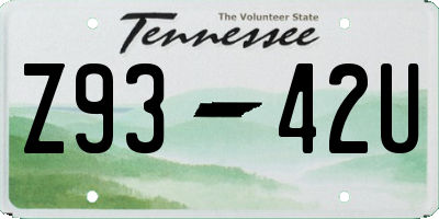 TN license plate Z9342U