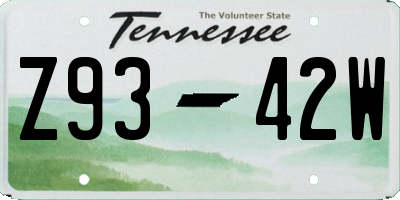 TN license plate Z9342W