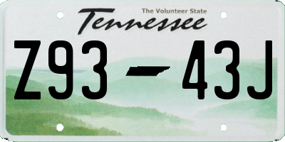 TN license plate Z9343J
