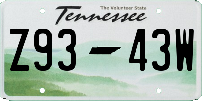 TN license plate Z9343W