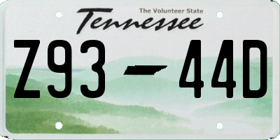TN license plate Z9344D