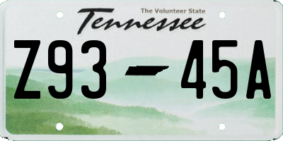 TN license plate Z9345A