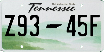TN license plate Z9345F