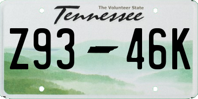 TN license plate Z9346K