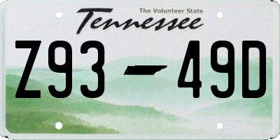 TN license plate Z9349D