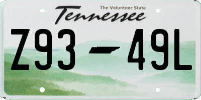 TN license plate Z9349L