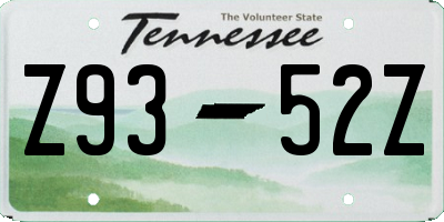 TN license plate Z9352Z