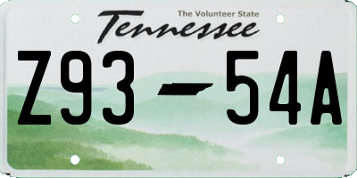 TN license plate Z9354A