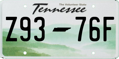 TN license plate Z9376F