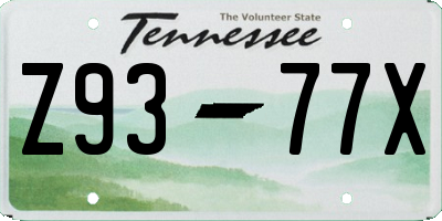 TN license plate Z9377X
