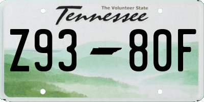 TN license plate Z9380F