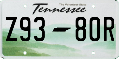 TN license plate Z9380R