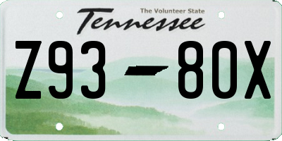 TN license plate Z9380X