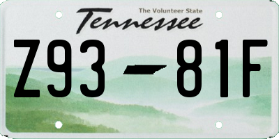 TN license plate Z9381F