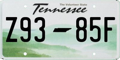 TN license plate Z9385F