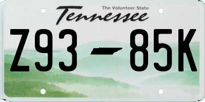 TN license plate Z9385K