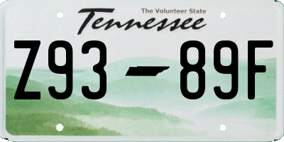TN license plate Z9389F