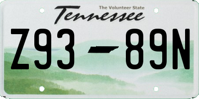 TN license plate Z9389N