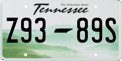 TN license plate Z9389S