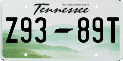 TN license plate Z9389T
