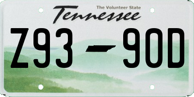 TN license plate Z9390D