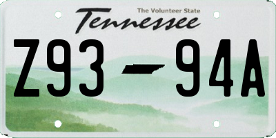 TN license plate Z9394A