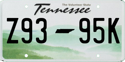 TN license plate Z9395K