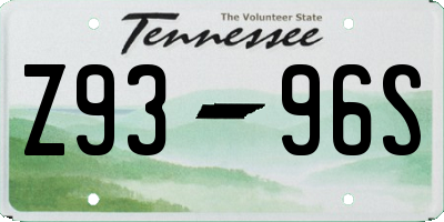 TN license plate Z9396S